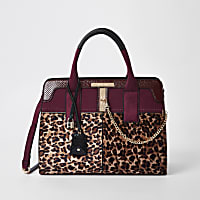 Dark red leopard print tote bag