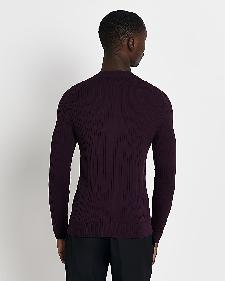 Dark Red Muscle fit ribbed Knit jumper