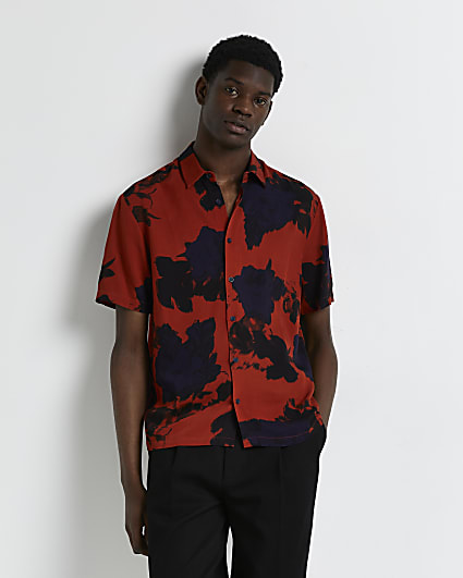 Dark Red regular fit floral shirt