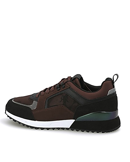 360 degree animation of product Dark red RVR camo lace-up runner trainers frame-4