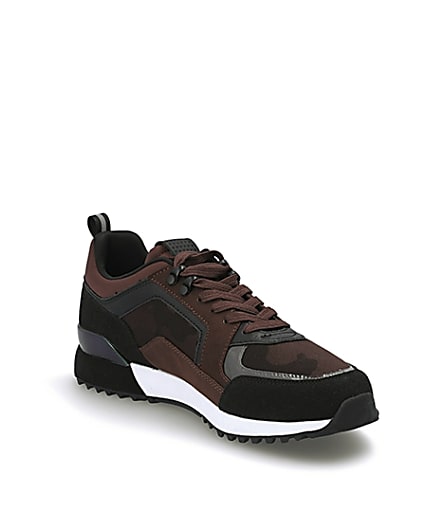 360 degree animation of product Dark red RVR camo lace-up runner trainers frame-18