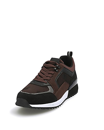 360 degree animation of product Dark red RVR camo lace-up runner trainers frame-23