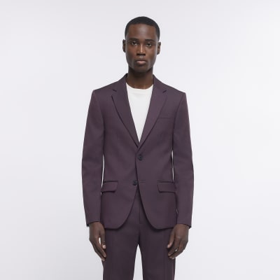 River Island Big & Tall skinny suit jacket in burgundy