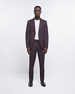 Dark red skinny fit suit trousers