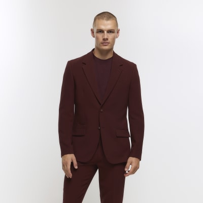 River Island Big & Tall skinny suit jacket in burgundy
