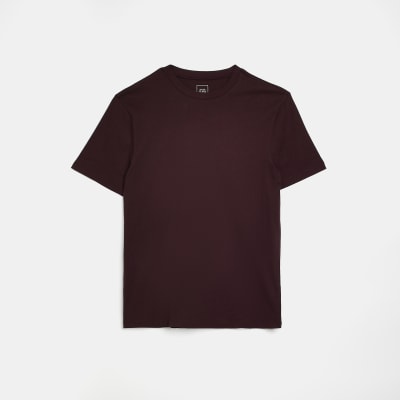 Dark Red Slim fit tshirt River Island