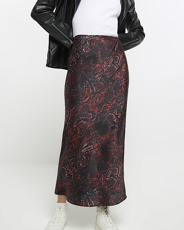 Dark red snake print maxi skirt