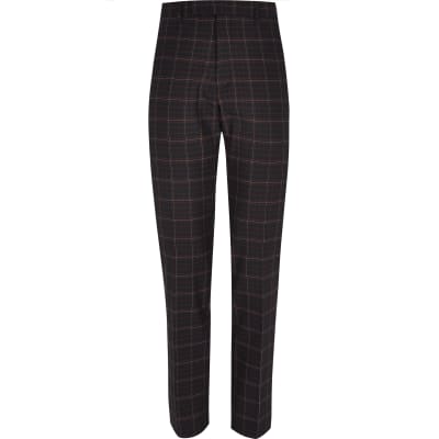 red tartan skinny trousers