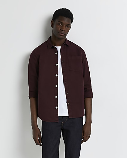 dark Red twill regular fit overshirt