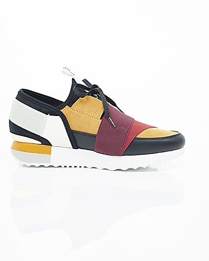 360 degree animation of product Dark yellow colour block runner trainers frame-9