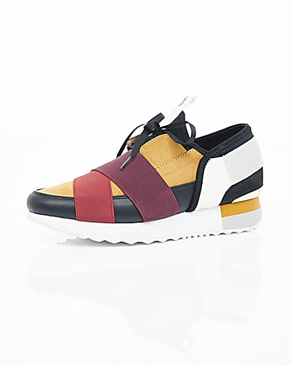 360 degree animation of product Dark yellow colour block runner trainers frame-23