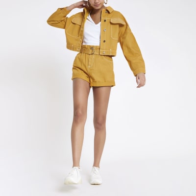 Dark yellow cropped denim jacket