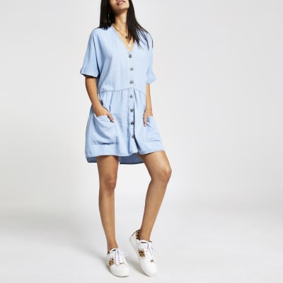 button front smock dress