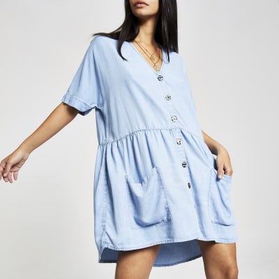 button front smock dress