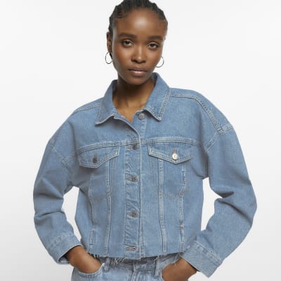 Denim cropped jacket River Island