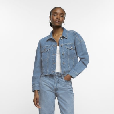 Denim cropped jacket | River Island