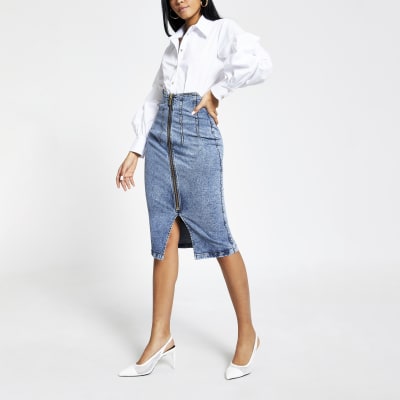 river island denim midi skirt