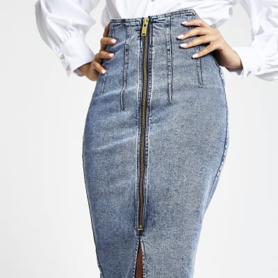 river island long denim skirt