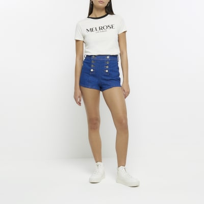 River Island White high waisted denim shorts