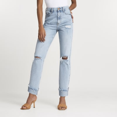 Denim ripped high waisted mom bum sculpt jean