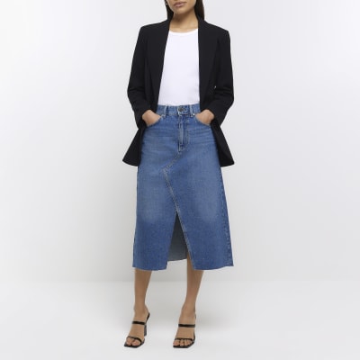 Denim split midi skirt