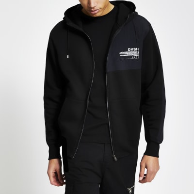 DVSN black colour blocked zip front hoodie | River Island