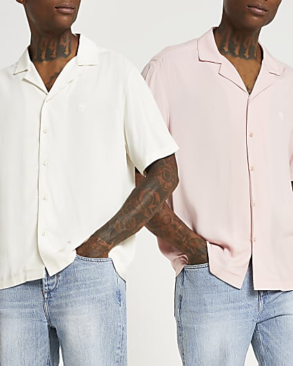 Ecru & pink short sleeve revere shirt 2 pack