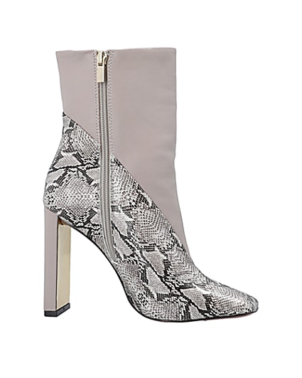 Ecru animal print heeled ankle boots | River Island