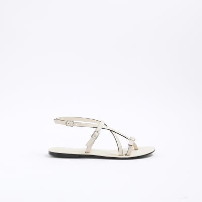 Ecru Asymmetric Strappy Sandals