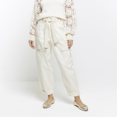 Cream best sale paperbag trousers