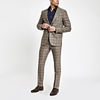 Ecru check skinny suit trousers