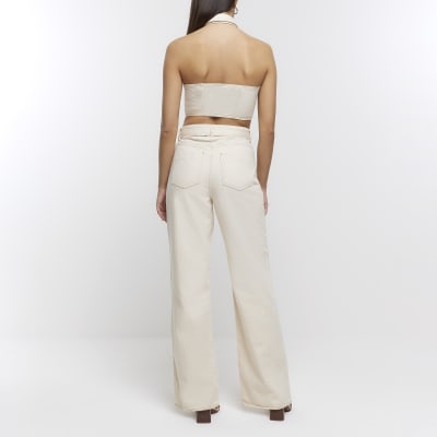Ecru denim cut out jumpsuit