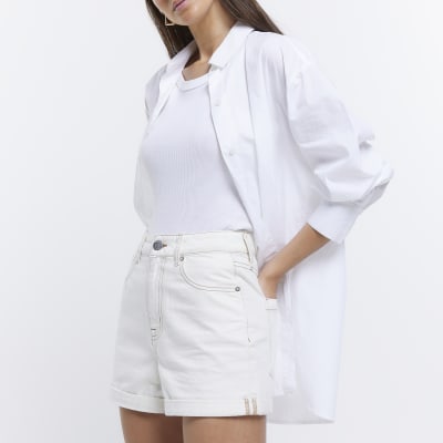 Ecru denim mom shorts
