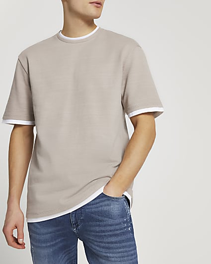 Ecru double layered slim fit t-shirt
