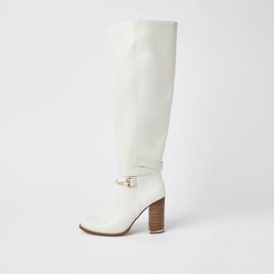 faux leather block heel boots