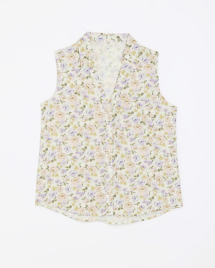 Ecru floral sleeveless shirt