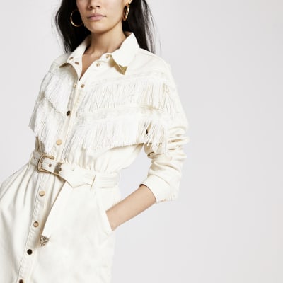 river island white fringe dress