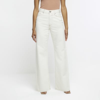 Ecru high waist straight leg jeans