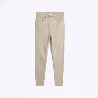 Ecru high waisted Bum sculpt skinny jeans River Island