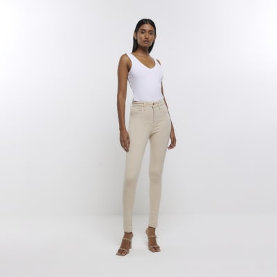 Ecru high waisted Bum sculpt skinny jeans River Island