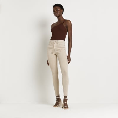 River Island Khaki Skinny Jeans High Waisted Ecru High Waisted Jeans