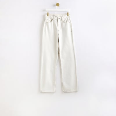 Ecru high waisted straight leg jeans