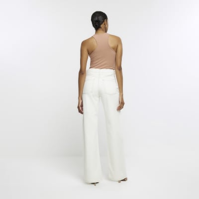 Ecru high waisted straight leg jeans
