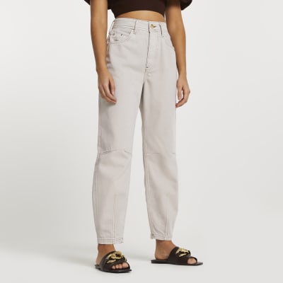 Ecru high waisted tapered jeans