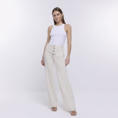 Ecru high waisted wide leg jeans River Island