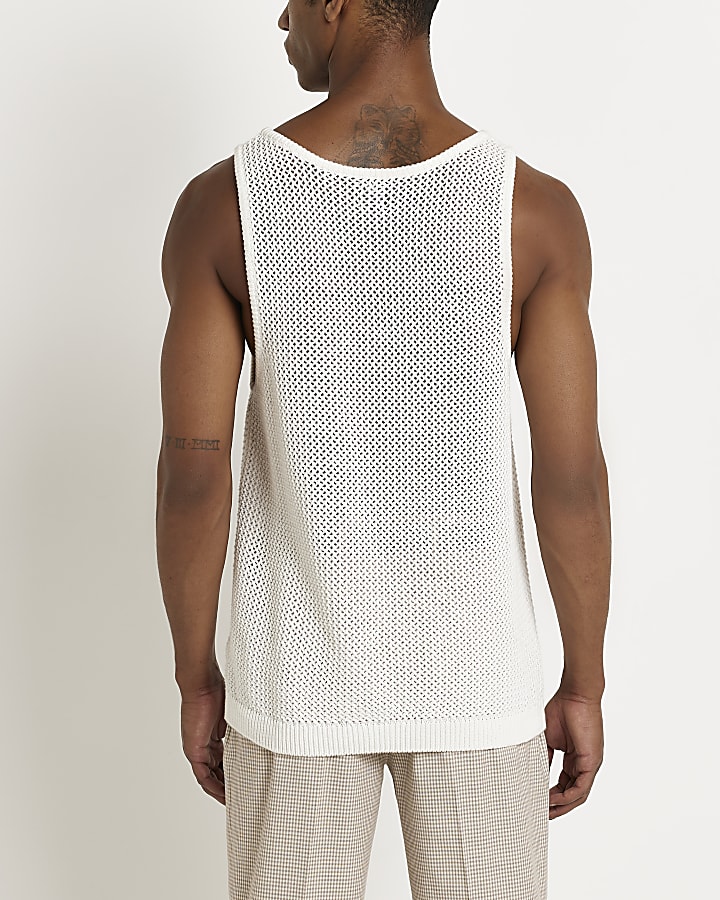 Ecru knitted mesh vest