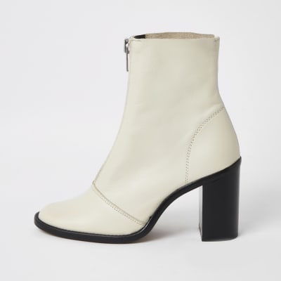 ava ecru leather chunky lace up boots
