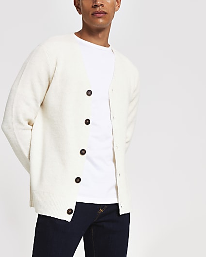 Ecru long sleeve button knitted cardigan