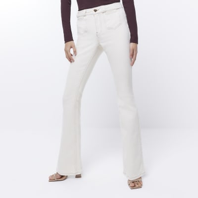 Ecru mid rise flared jeans