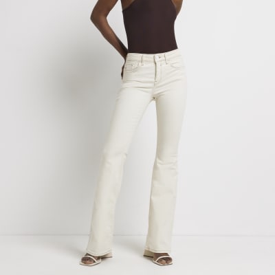 Ecru mid rise flared jeans River Island